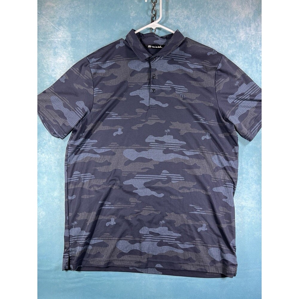 Y2K VTG Travis Mathew Golf Polo Shirt Mens XL Camo Black Stretch